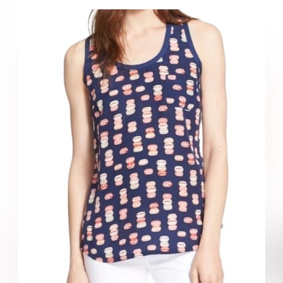 $148 NWT Joie Alicia Macaroon Silk Navy Multicolor Patterned Tank Top Medium - Picture 8 of 9